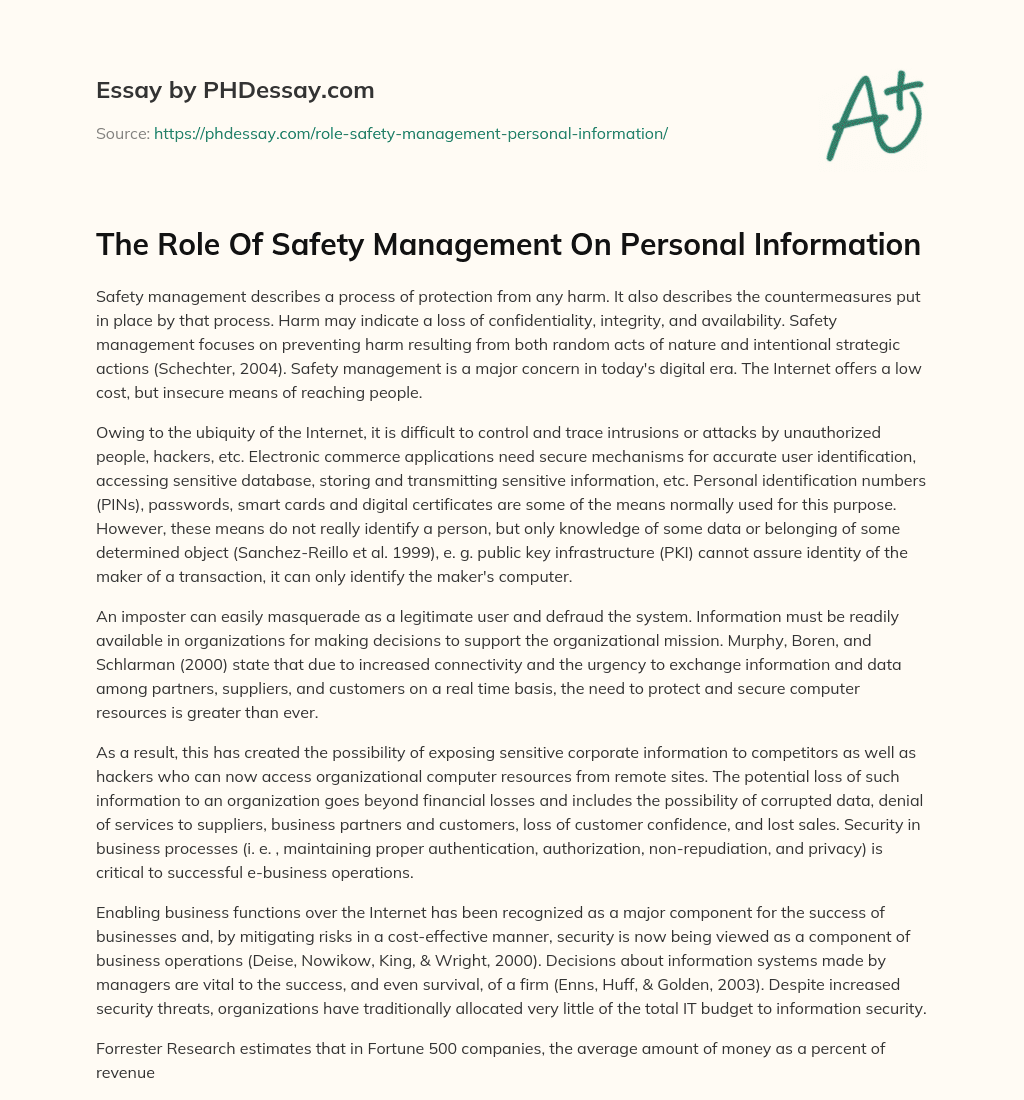 The Role Of Safety Management On Personal Information essay