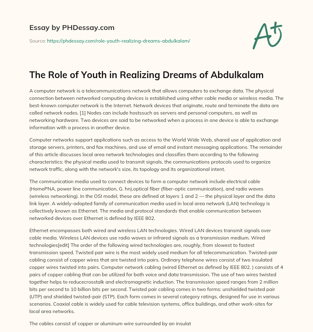 The Role of Youth in Realizing Dreams of Abdulkalam essay