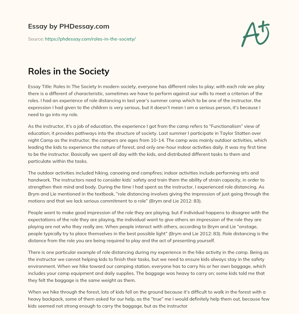 Roles in the Society essay
