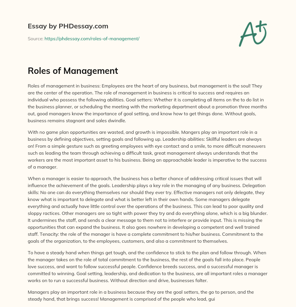 Roles of Management essay