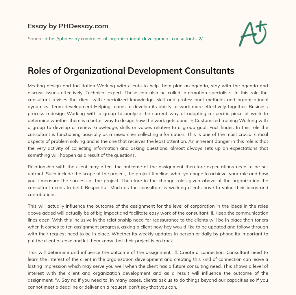 Roles of Organizational Development Consultants essay
