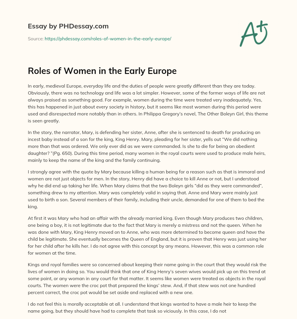 Roles of Women in the Early Europe essay