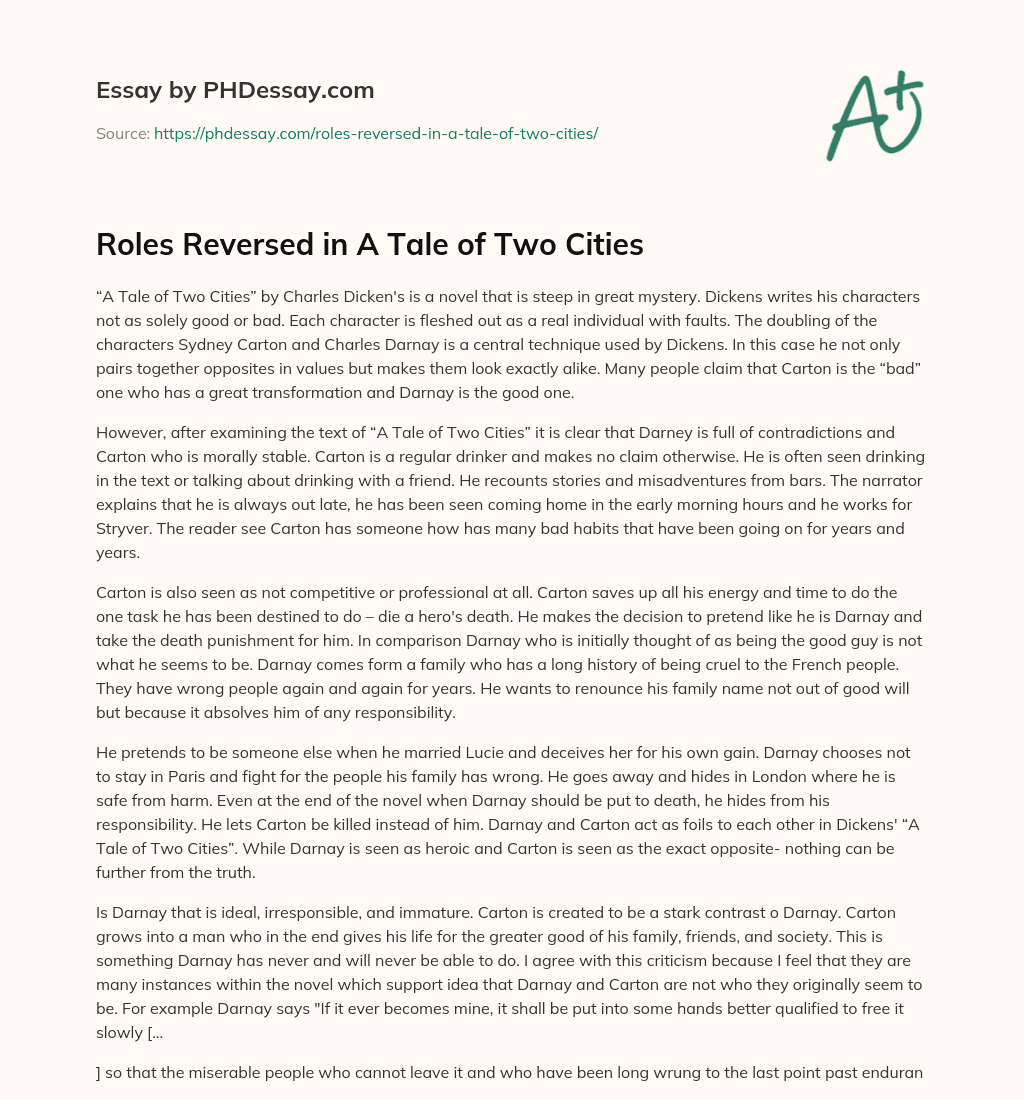 Roles Reversed in A Tale of Two Cities essay