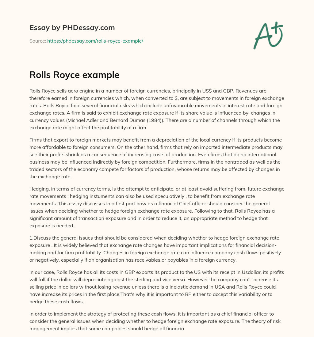 Rolls Royce example essay
