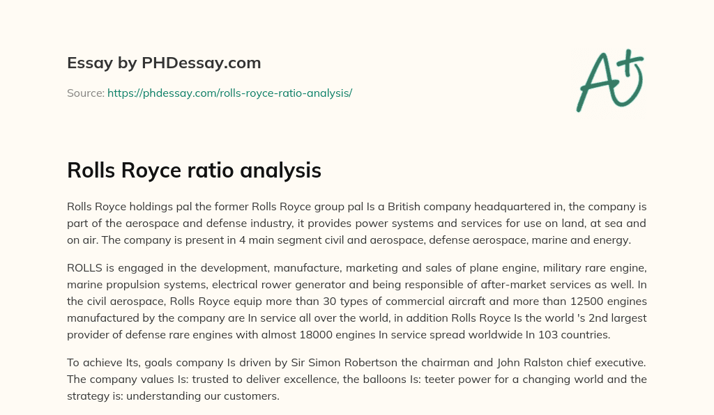 Rolls Royce ratio analysis essay