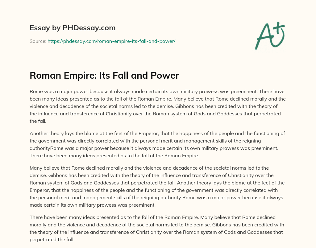 Roman Empire: Its Fall and Power essay