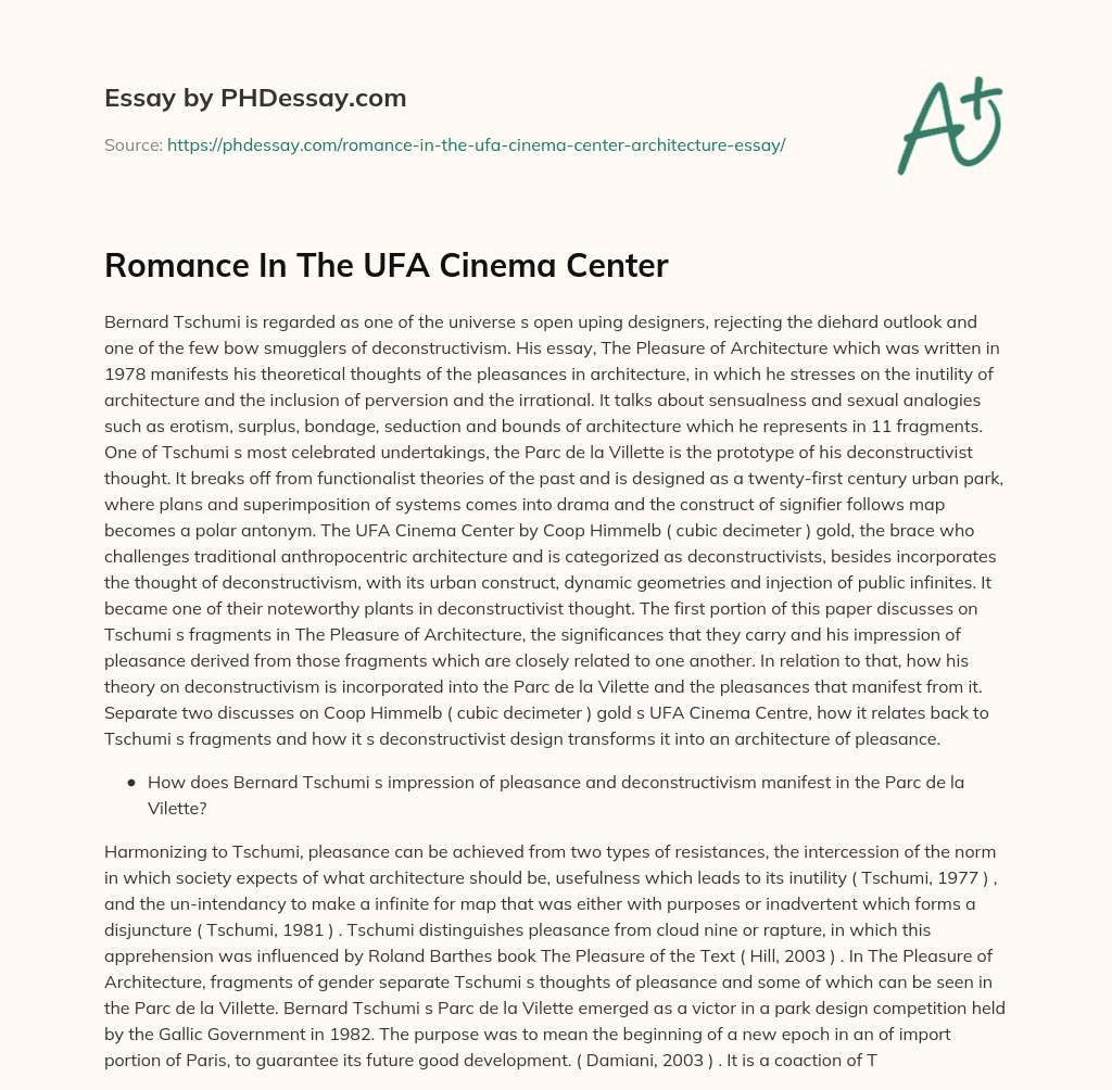Romance In The UFA Cinema Center essay