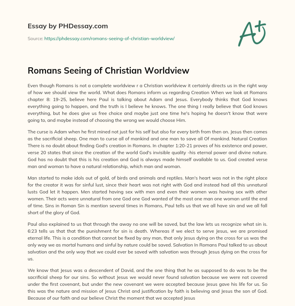 Romans Seeing of Christian Worldview essay