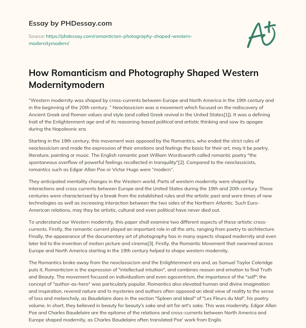 How Romanticism and Photography Shaped Western Modernitymodern essay