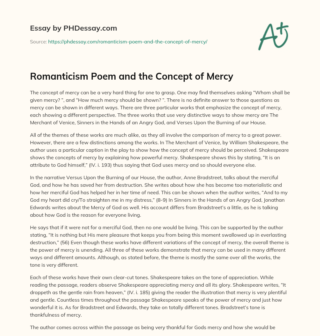 Romanticism Poem and the Concept of Mercy essay