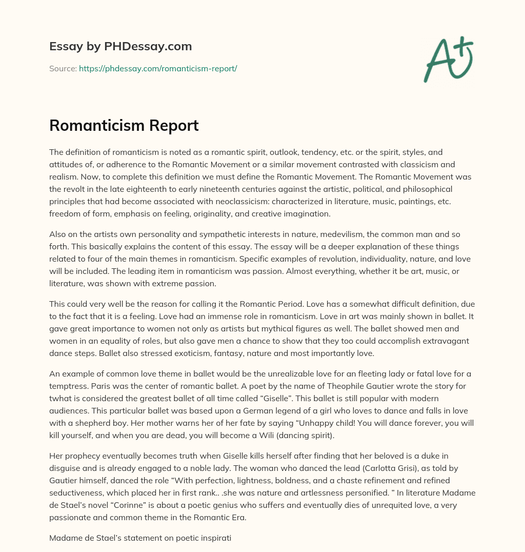 Romanticism Report essay