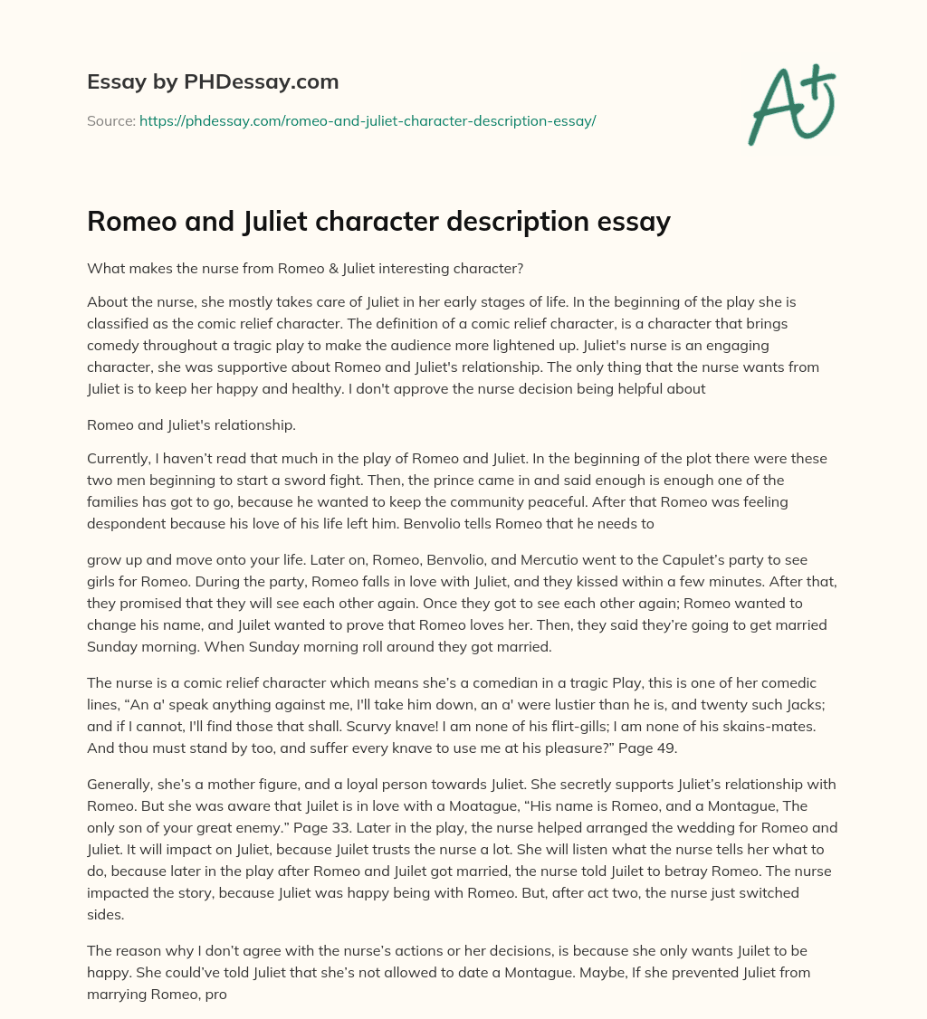 juliet character development essay