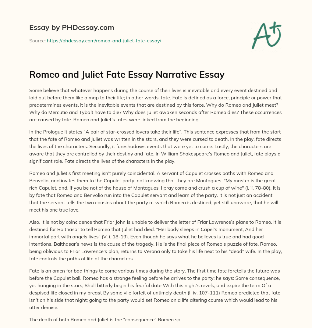 Romeo and Juliet Fate Essay Narrative Essay essay