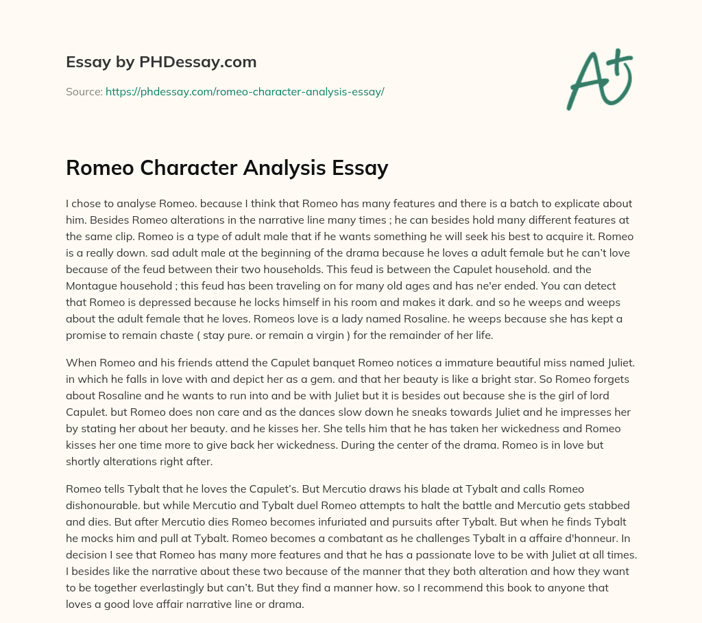 romeo character development essay