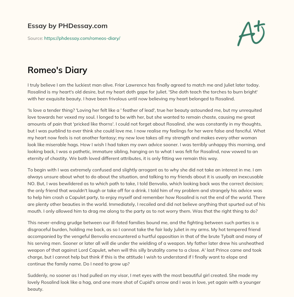 Romeo’s Diary essay