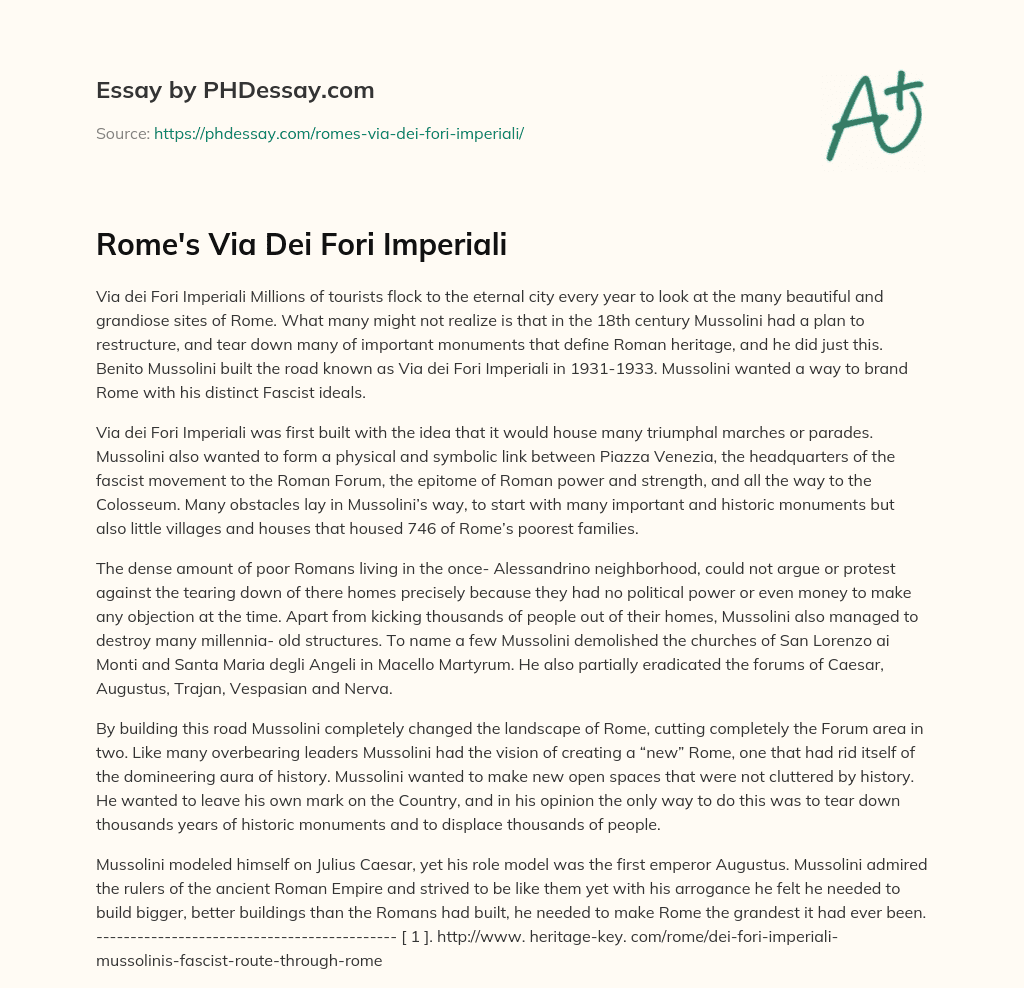 Rome’s Via Dei Fori Imperiali essay