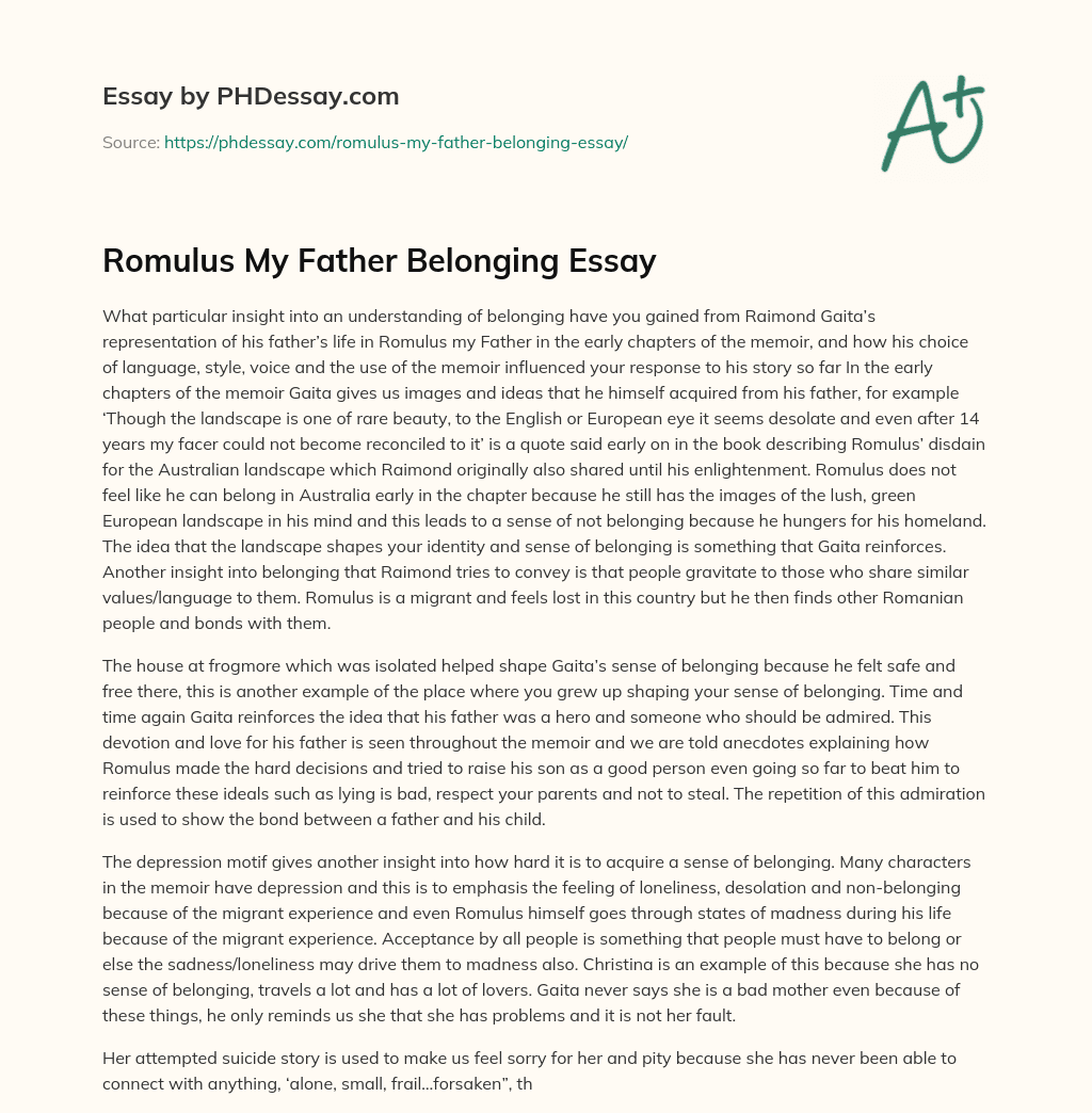 Romulus My Father Belonging Essay essay