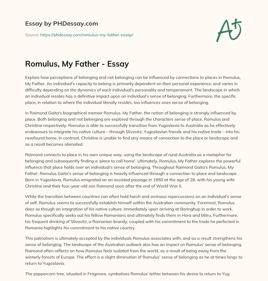 Romulus, My Father – Essay essay