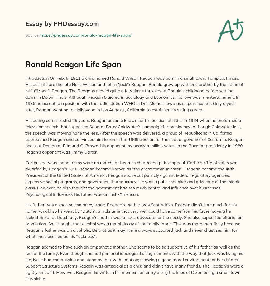 Ronald Reagan Life Span essay