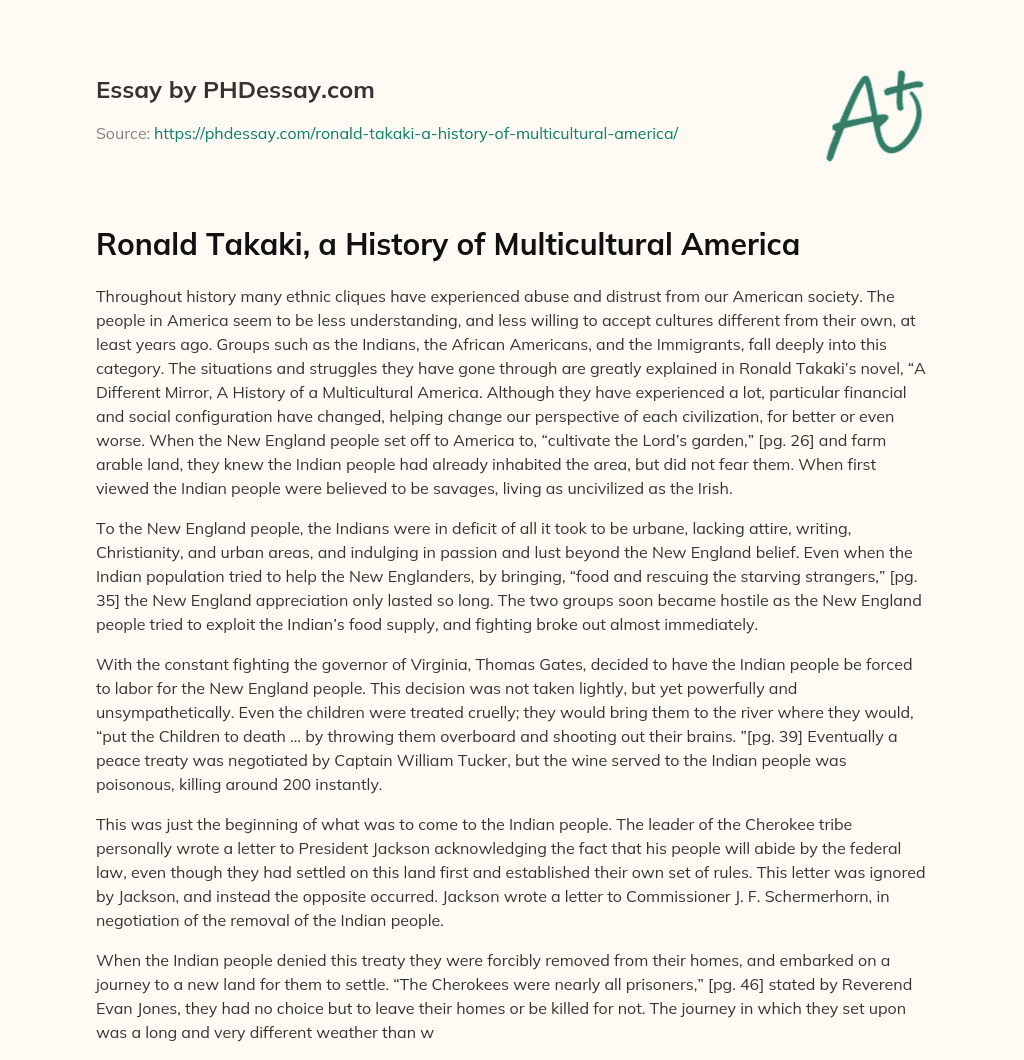 Ronald Takaki, a History of Multicultural America - PHDessay.com