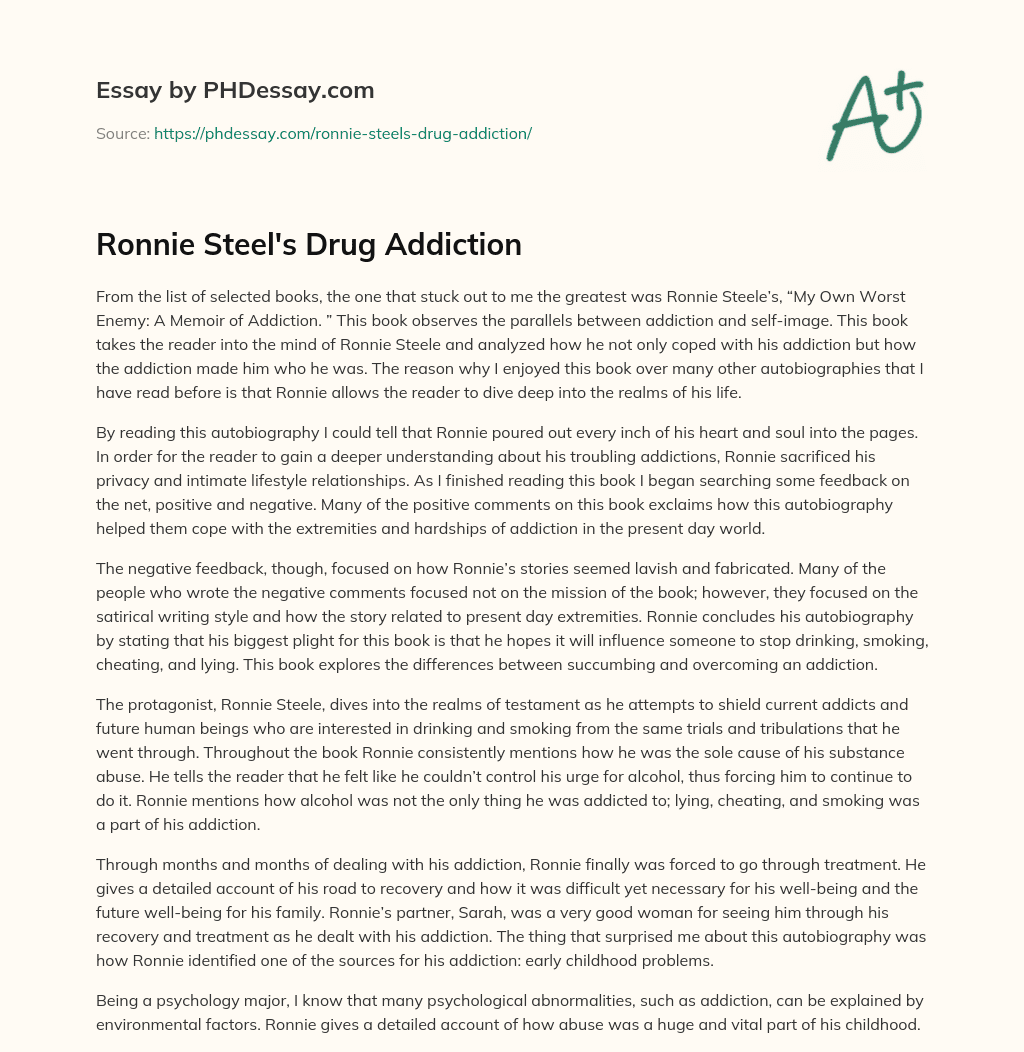 Ronnie Steel’s Drug Addiction essay