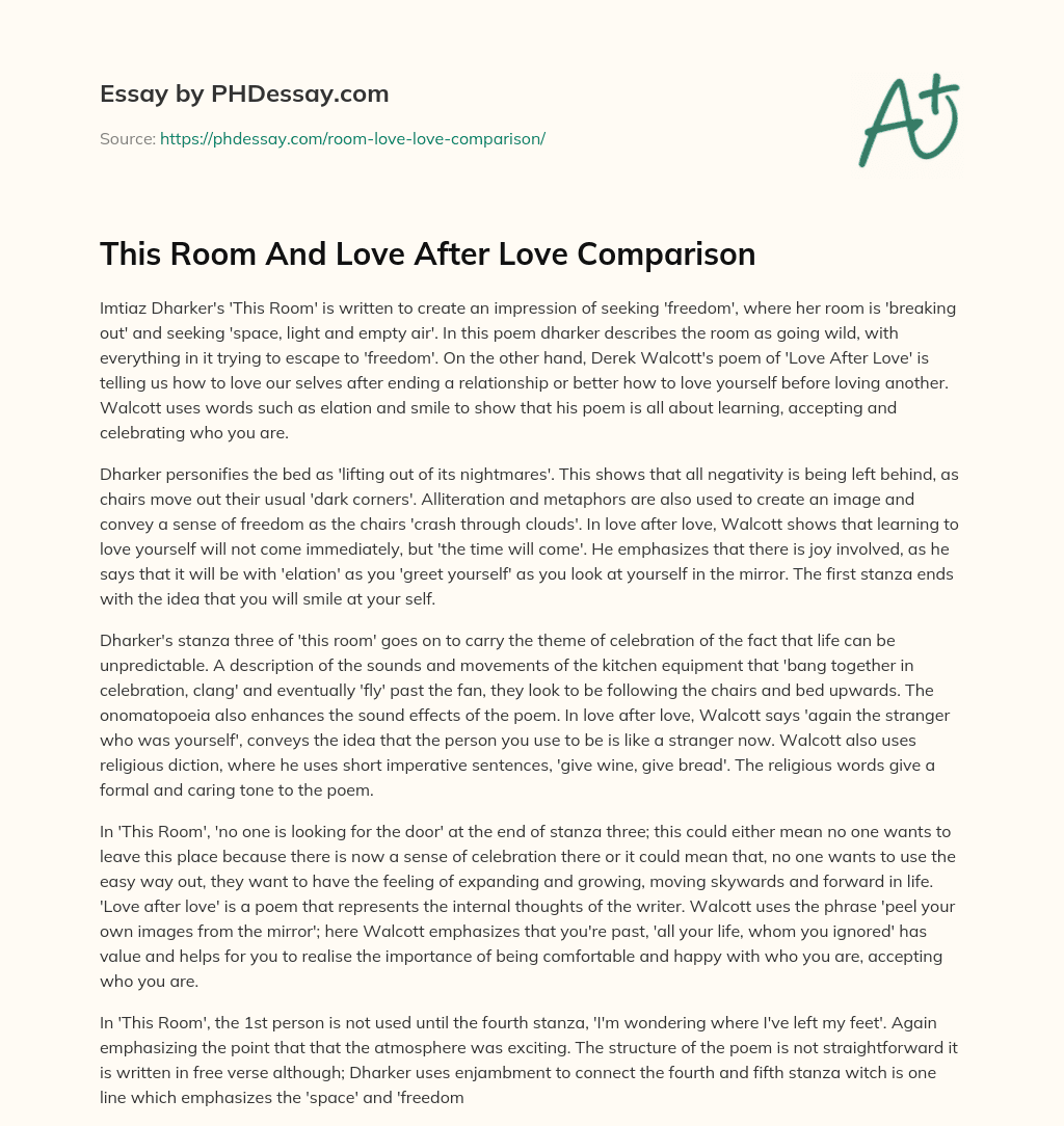 This Room And Love After Love Comparison essay
