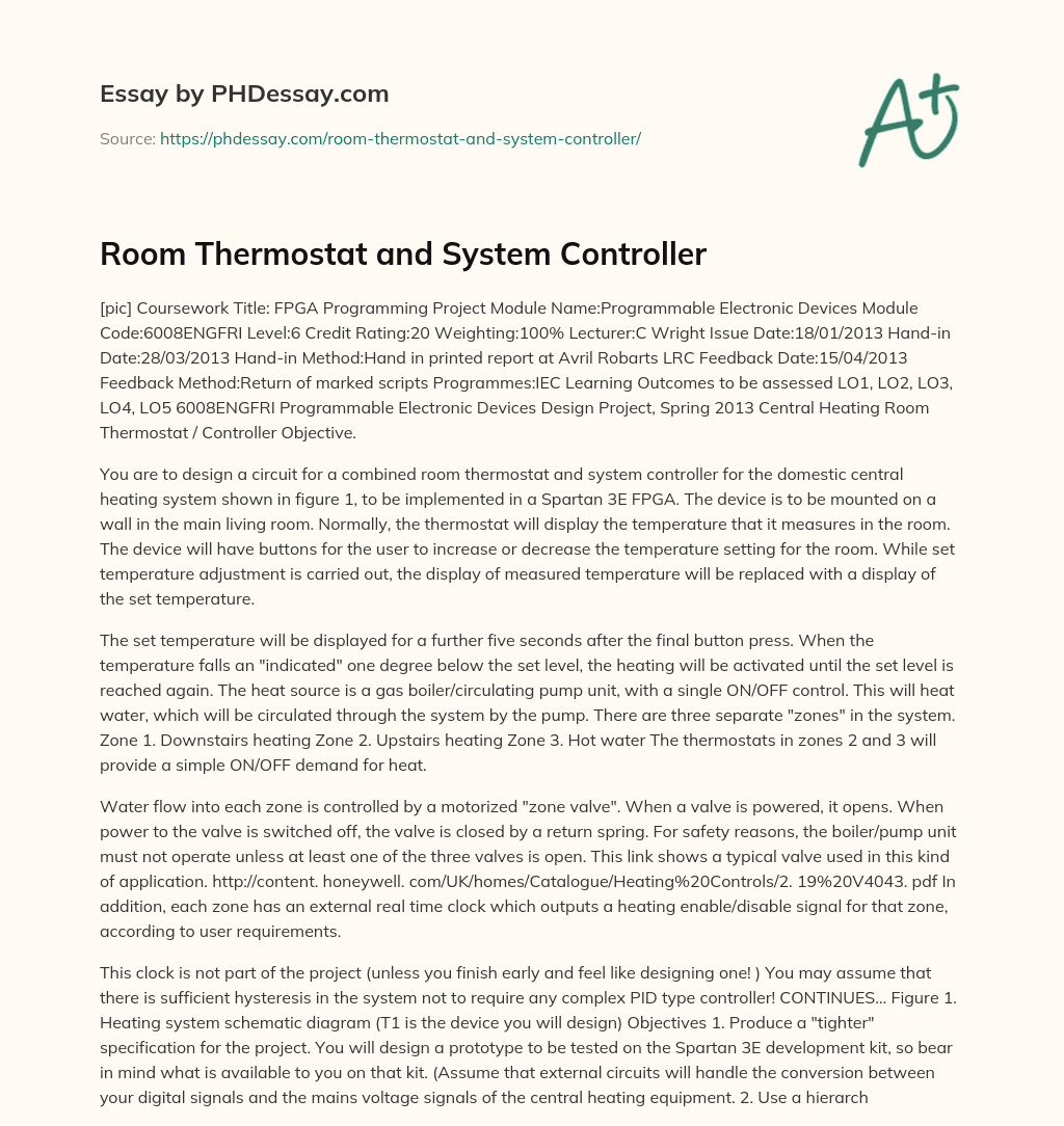 Room Thermostat and System Controller essay