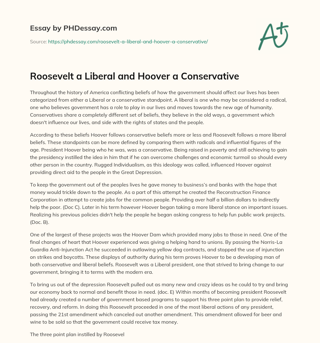 Roosevelt a Liberal and Hoover a Conservative essay