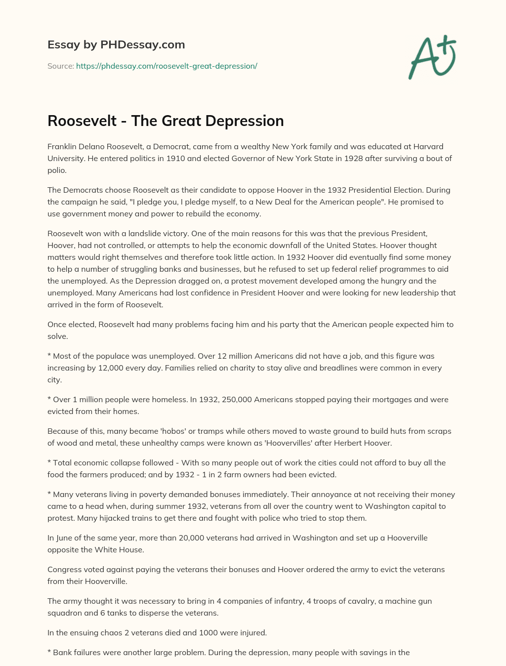 the great depression essay grade 11