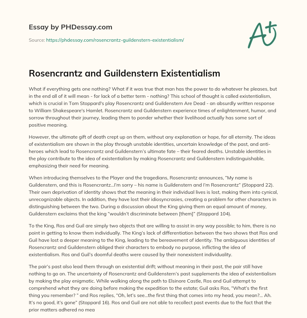 Rosencrantz and Guildenstern Existentialism essay