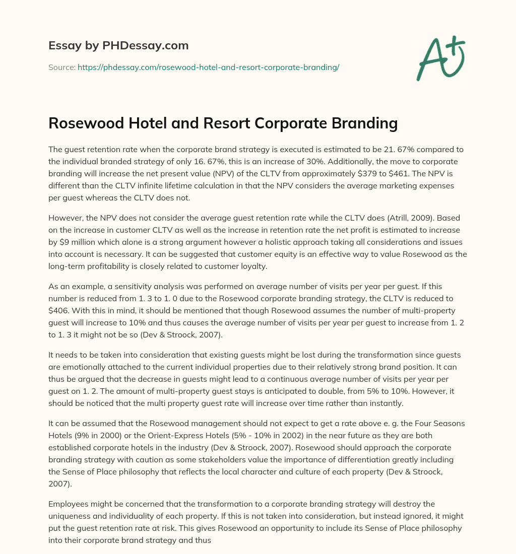 Rosewood Hotel and Resort Corporate Branding essay