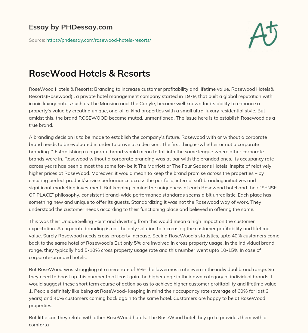 RoseWood Hotels & Resorts essay