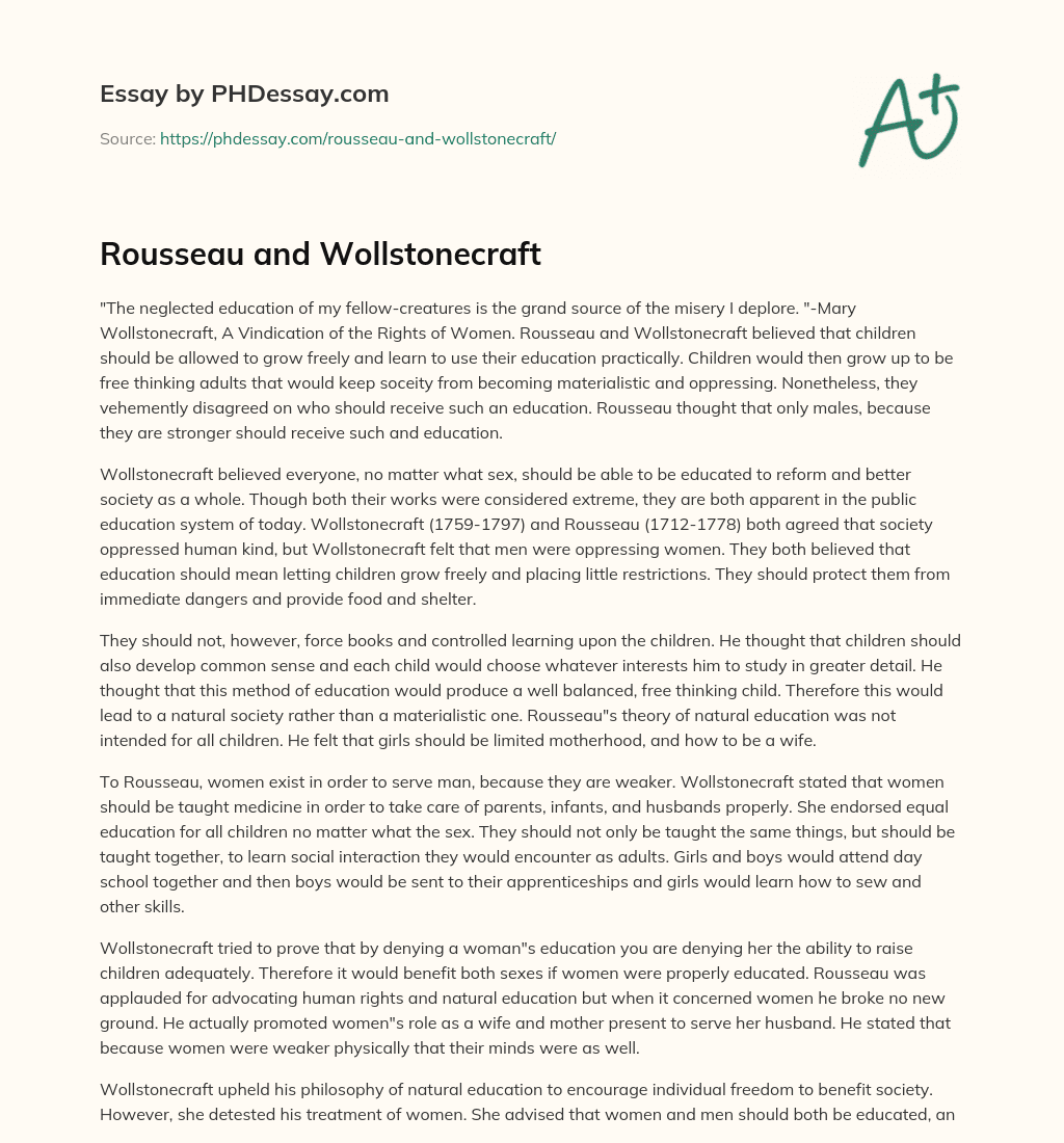 Rousseau and Wollstonecraft essay