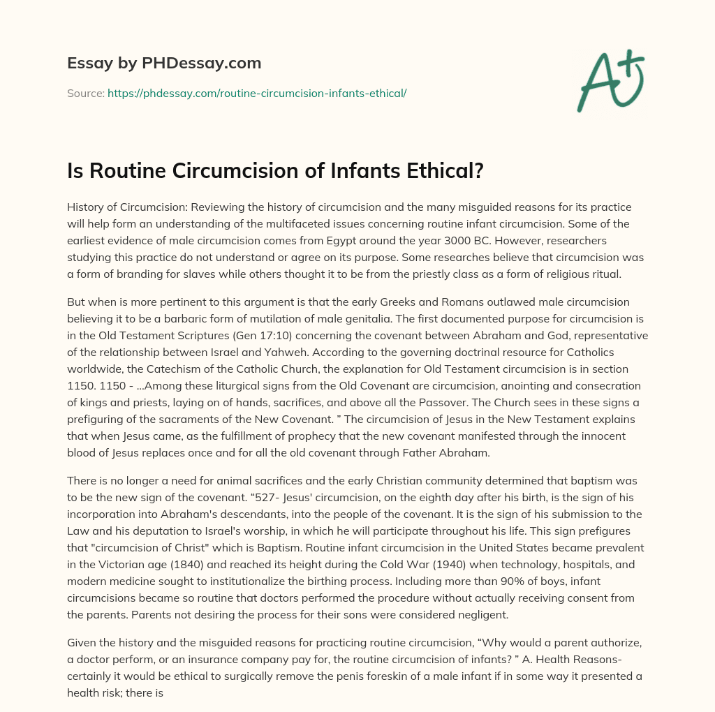 Is Routine Circumcision of Infants Ethical? essay