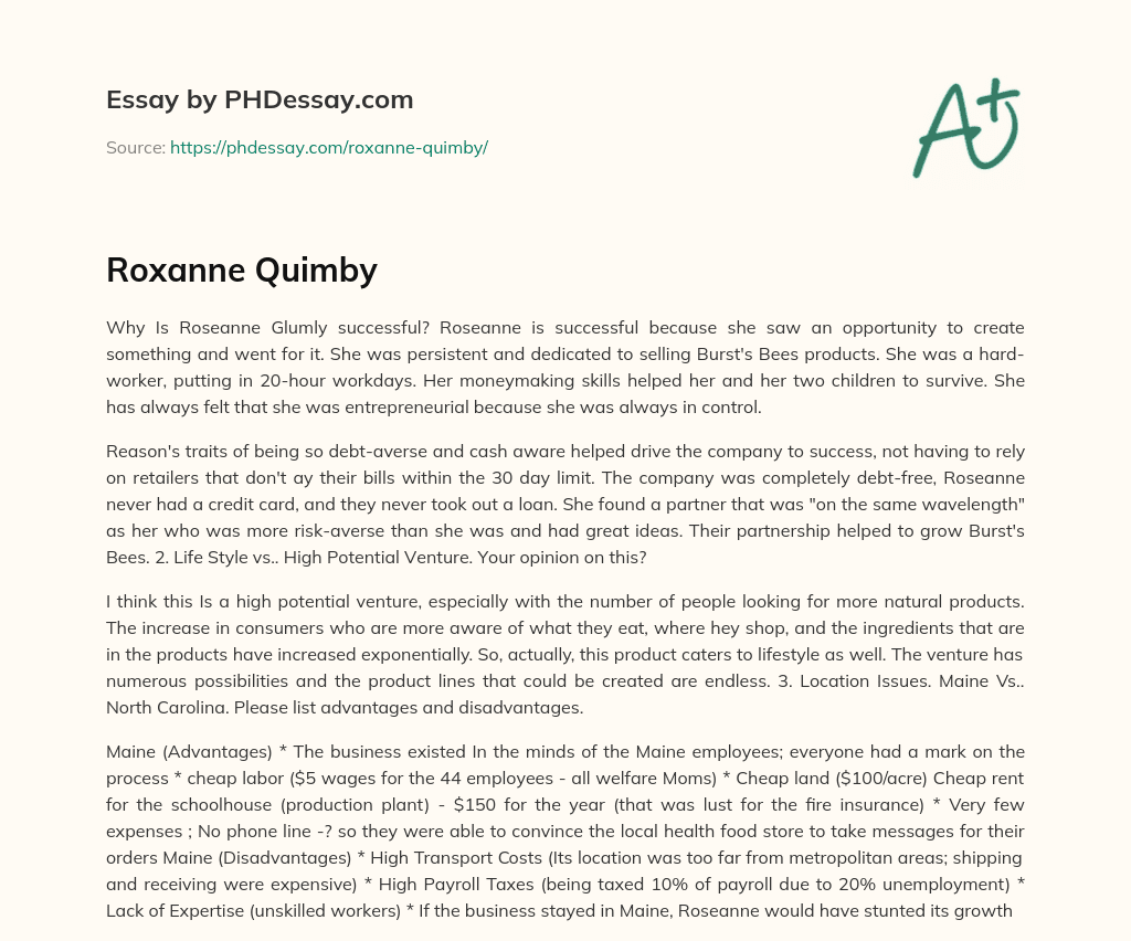 Roxanne Quimby essay