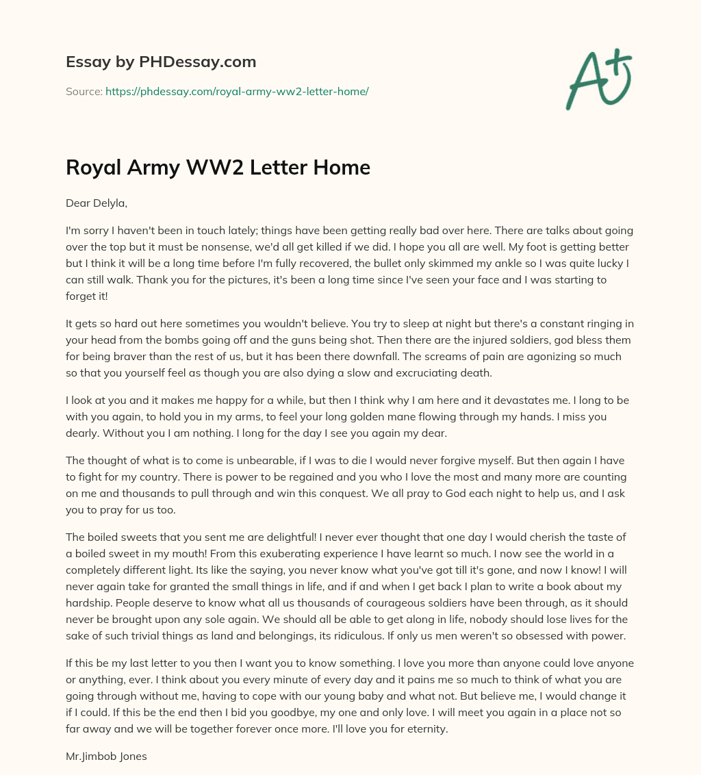 Royal Army WW2 Letter Home essay
