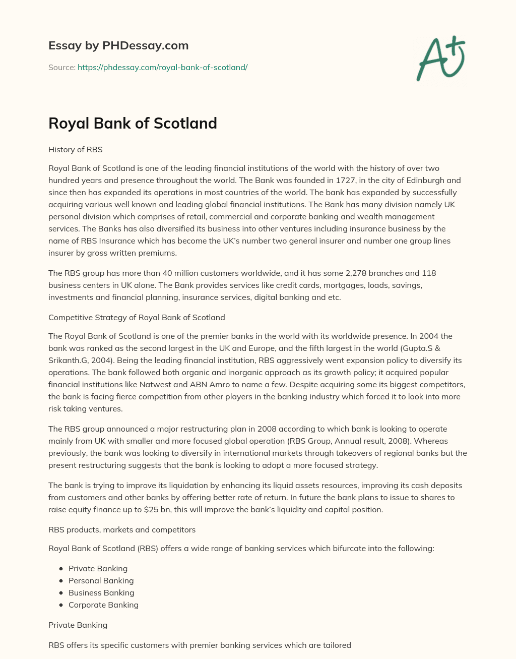 Royal Bank of Scotland essay