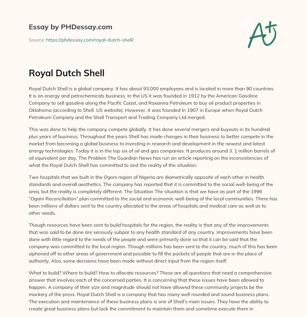 Royal Dutch Shell essay