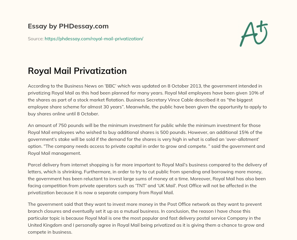 Royal Mail Privatization essay
