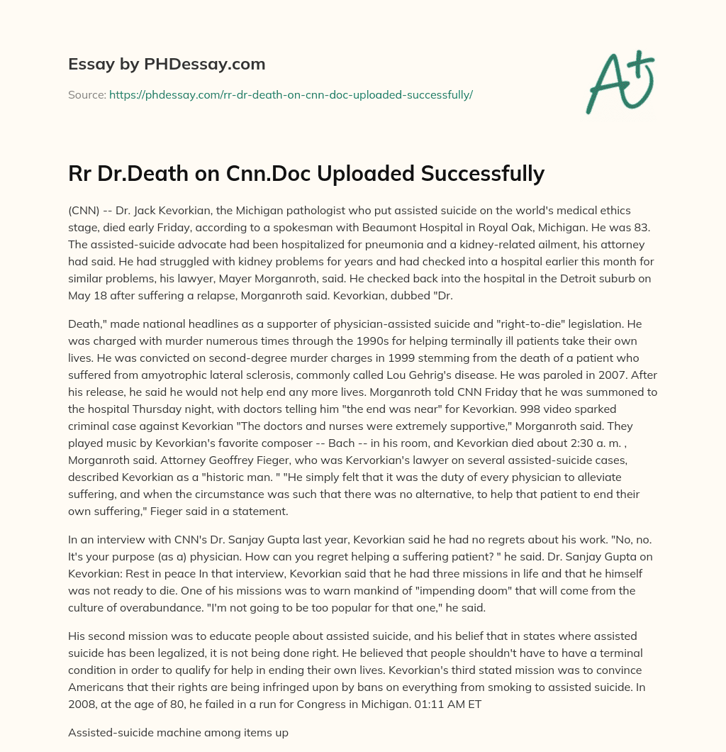Rr Dr.Death on Cnn.Doc Uploaded Successfully essay