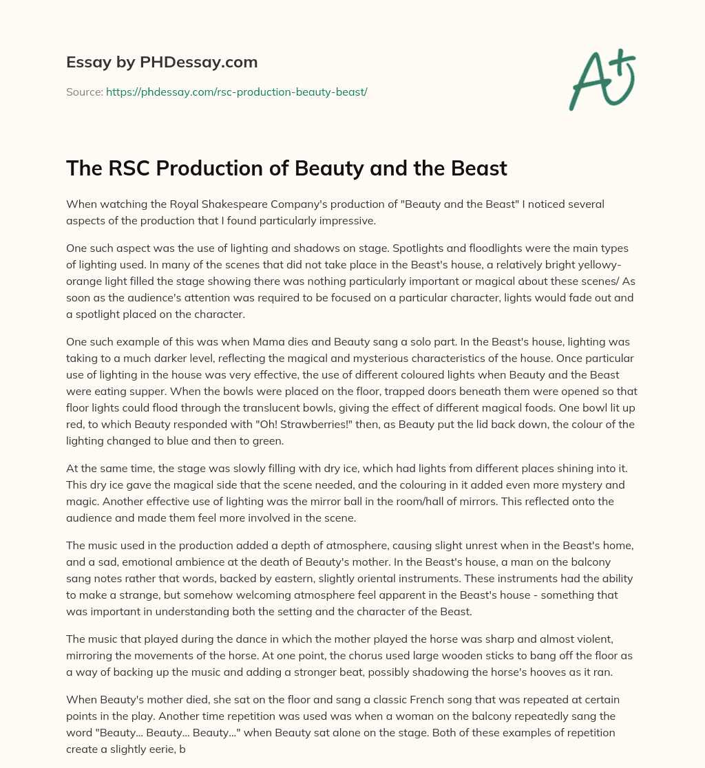 The RSC Production of Beauty and the Beast essay