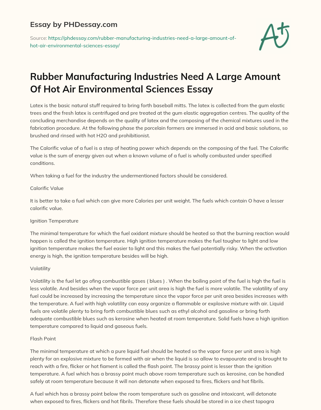 Rubber Manufacturing Industries Need A Large Amount Of Hot Air Environmental Sciences Essay essay