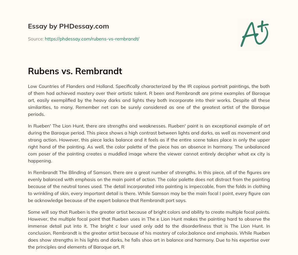 Rubens vs. Rembrandt essay