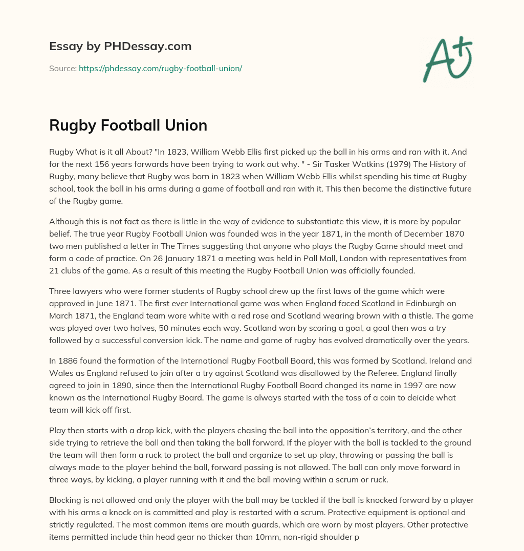 Rugby Football Union essay