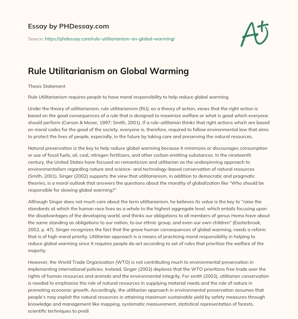 Rule Utilitarianism on Global Warming essay