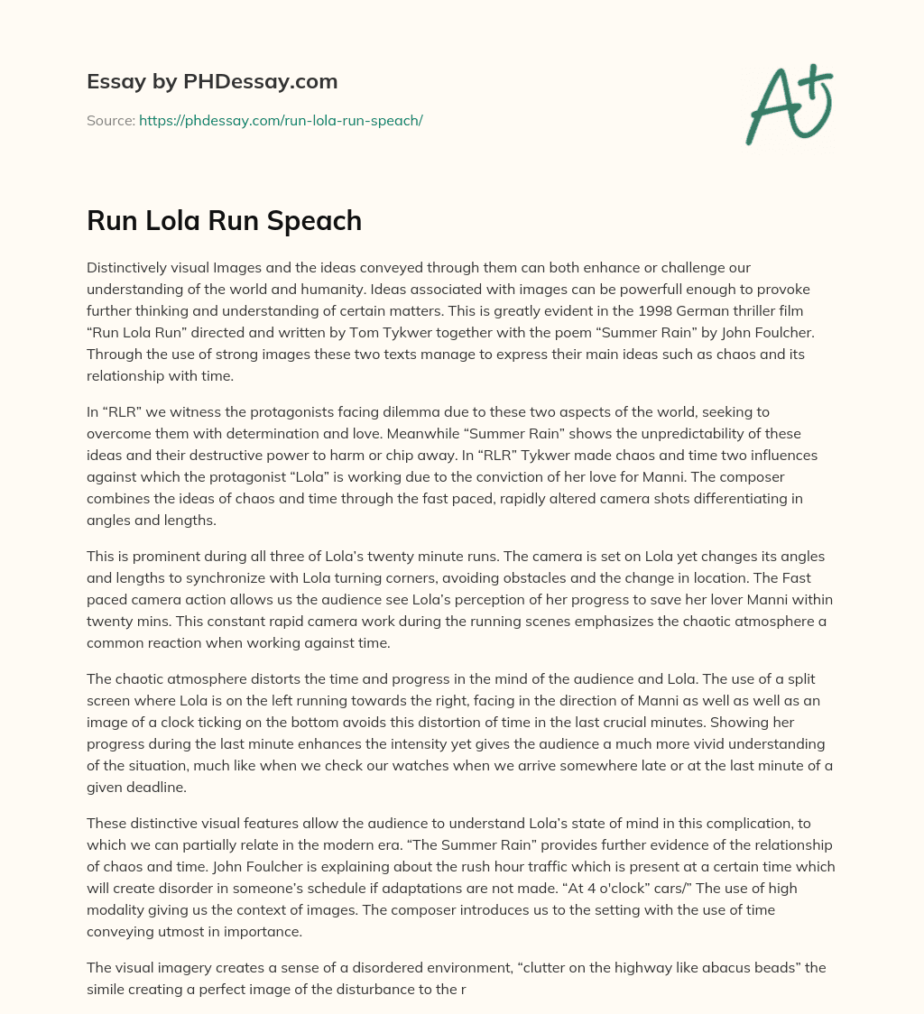 Run Lola Run Speach essay
