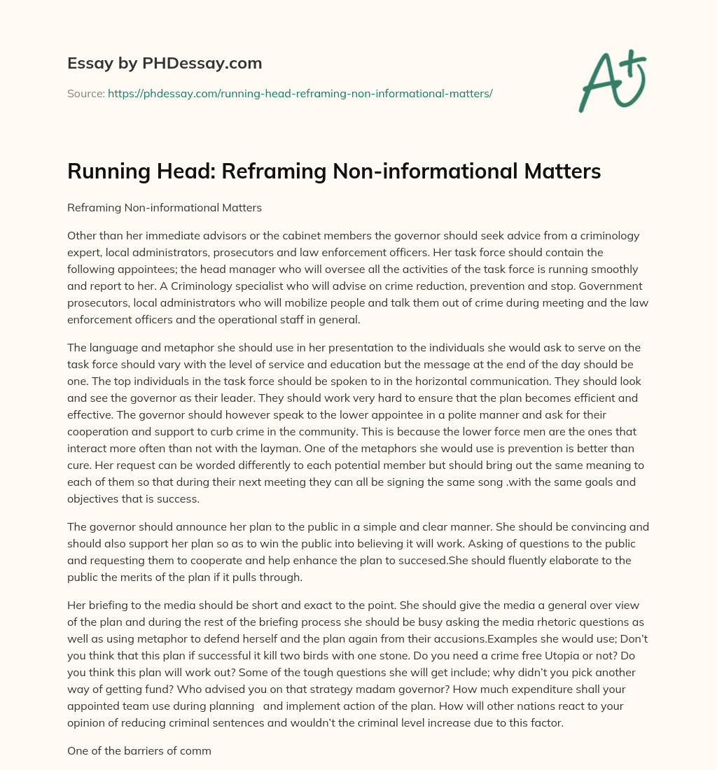 Running Head: Reframing Non-informational Matters essay