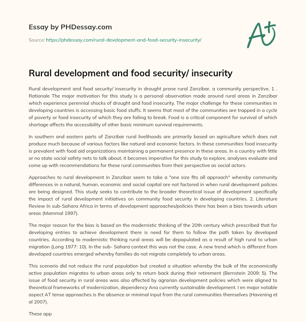Rural development and food security/ insecurity essay