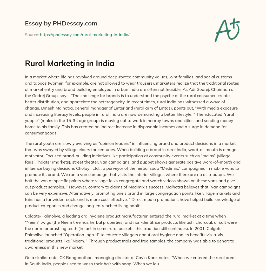 Rural Marketing in India essay