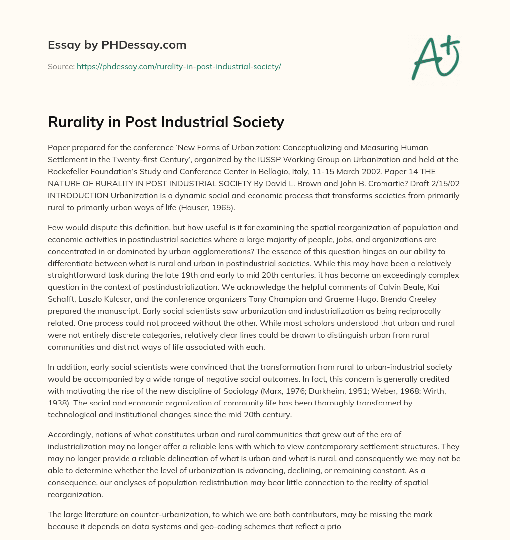 Rurality in Post Industrial Society essay